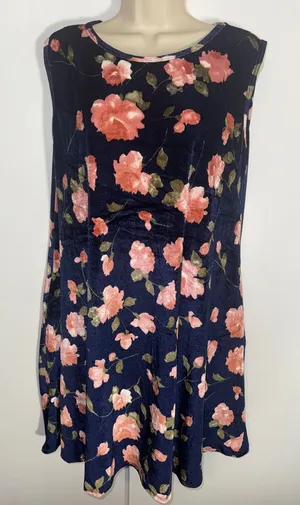 Honey & Lace Sunnyvale Sleeveless Dress Blue Velvet Floral Women’s L Large thumbnail 1