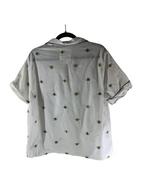 Printfresh "Beekeeper" Pajama Top Organic Cotton Poplin Short Sleeve White XL thumbnail 2