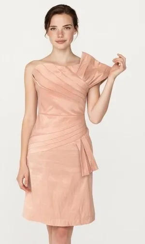 Strapless Pleated‎ Cocktail Dress Pink/Peach Rose Gold Mini thumbnail 1