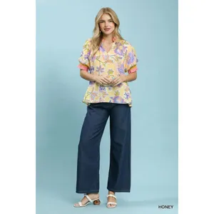 Umgee Floral Print Ruffled Short Sleeve Top - Medium thumbnail 4