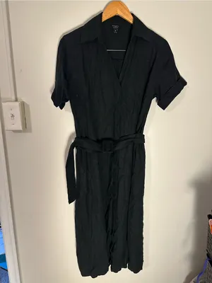 Banana Republic linen belted midi dress black small thumbnail 2