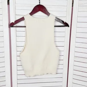 Pretty‎ Little Thing Ribbed Knit Racer Back Crop Tank Top Cream Medium thumbnail 8