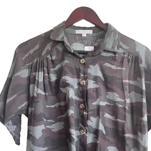 American Eagle Womens Camo Cropped Tie‎ Front Shirt S Green Brown Y2K Streetwear thumbnail 4