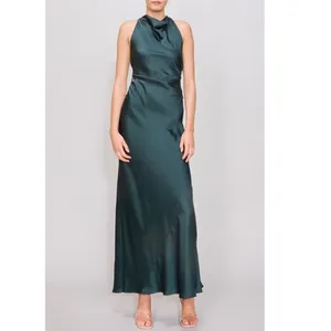 MELLODAY Ruched Cowl Neck Bias Cut Satin Maxi Dress, Large, Hunter Green,‎ NWT thumbnail 3