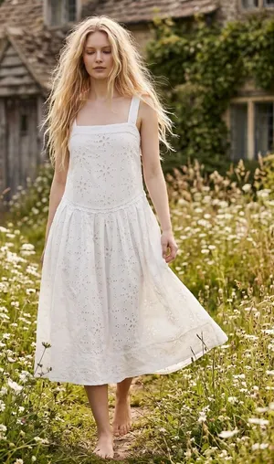 Free People Ethereal Cottage Primavera Lace Eyelet Midi Dress White Size Small thumbnail 1