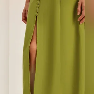 Rihoas Green Square Neck Button Sleeveless Midi Dress thumbnail 5