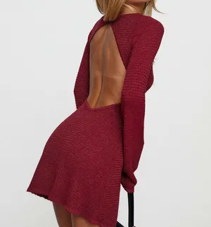 Princess Polly Long Sleeve Knitted Mini Dress Red thumbnail 2