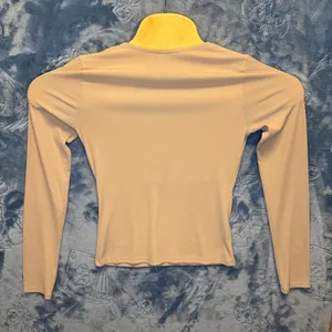 1929 | H&M Ribbed Square Neck‎ Long Sleeve Slim Fit Basic Top Beige Womens S thumbnail 2