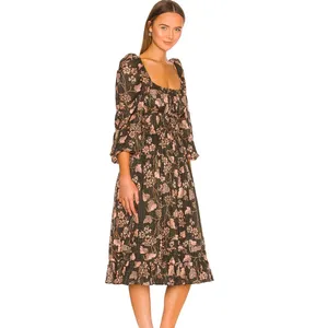Ulla Johnson Isla Dress Womens 4 Green Floral Tiered Puff‎ Sleeve Boho Prairie thumbnail 2