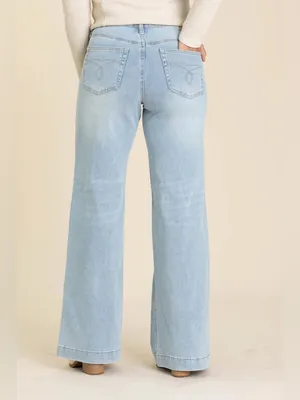 Judy Blue High Waist Retro Wide Leg Criss Cross Mild Destroy Jeans Blue 7/28 thumbnail 3