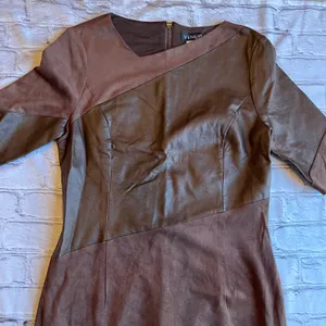 Venus Chocolate Brown Faux Leather & Suede Mini Dress Size 8. thumbnail 8