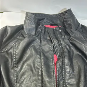 Black Faux Leather Jacket with Pink Lining Size L thumbnail 5