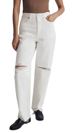 Madewell - Baggy Straight Jeans High Rise White 100% Cotton Sz 28 Tall thumbnail 1