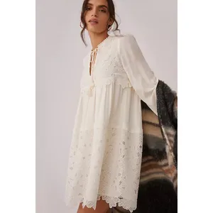 Anthropologie Ivory Lace Mini Dress‎ Large Boho Bridal Cottagecore Honeymoon thumbnail 9