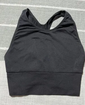 PINK Victoria's Secret Active Black Seamless High Neck‎ Crop Sports Bra Medium thumbnail 1