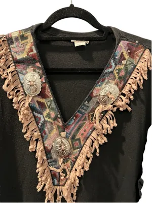 Vintage Joan & Co Southwestern Tapestry Fringe Studded T-Shirt Size 1X Rodeo thumbnail 2