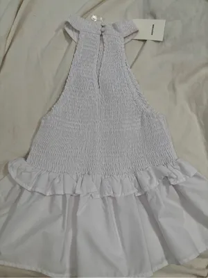 Aureum White Smocked Halter Ruffle Peplum Top Size S NWT 100% Cotton thumbnail 4