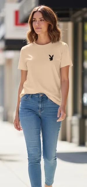 Playboy unisex Beige T-Shirt with Black Logo thumbnail 1