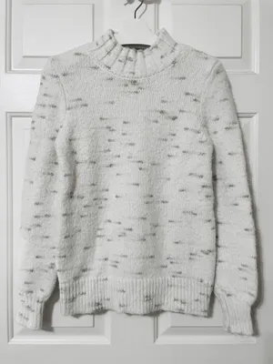 LOFT Fuzzy Mock Neck Sweater Medium White Ivory Speckled Soft Knit Cozy Pullover thumbnail 2