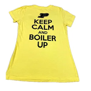 Purdue Keep Calm and Boiler Up T-Shirt Womens Medium Yellow Graphic Pullover thumbnail 6
