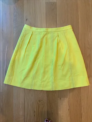 J. Crew Miniskirt Lemon Yellow Eyelet Lace Size 2 thumbnail 2