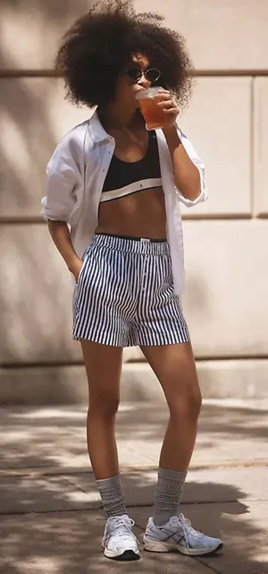 Anthropologie the wren striped boxer shorts in blue and white thumbnail 1