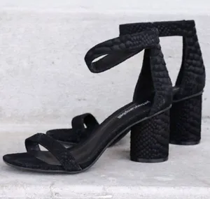 Jeffrey Campbell Laura Heels Size 6.5 Black Croc Ankle Strap Sandal Classic Chic thumbnail 1