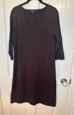 Lands' End Chocolate Brown 3/4 Sleeve Shift‎ Dress size S EUC thumbnail 1
