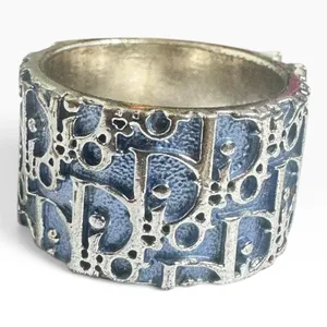 Christian Dior Vintage Blue Enamel Wide Band Ring Size 6 Silver Tone Number 2 thumbnail 1