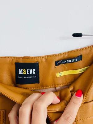 Maeve Anthropologie Colette Faux Leather Pants 27 • Camel Wide Leg thumbnail 2