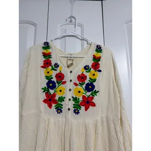 Riviera Sun Peasant‎ Dress Embroidered Floral Cream Gauze NWT Boho Medium thumbnail 8