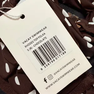 Vacay Swimwear Rhodes Polka Dot Bikini Top Chocolate Brown White Small NWT thumbnail 7