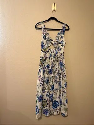 Zara Cotton Floral Midi‎ Dress Tie Back Cut out Front Midi Dress Size Small thumbnail 4