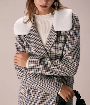Rihoas Khaki Lapel Single Breasted Plaid Blazer thumbnail 4