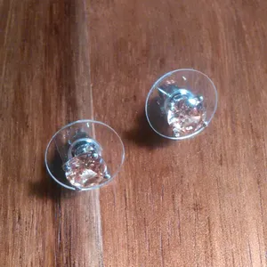 Simulated Champagne Diamond Stainless Steel Solitaire Stud Earrings thumbnail 3