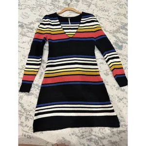 Free People Gidget Sweater Dress Striped Ribbed Puff Sleeve Mini Dress thumbnail 3