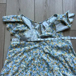 Hem & Thread NWT Peony Floral Ruffle Mini Dress Blue and Yellow Linen Size Small thumbnail 15
