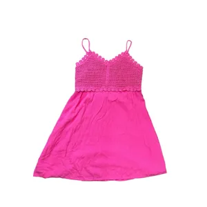 Juniors SO Dress Size L Fuchsia Mini Babydoll Crochet Mixed Media Cami WT thumbnail 5