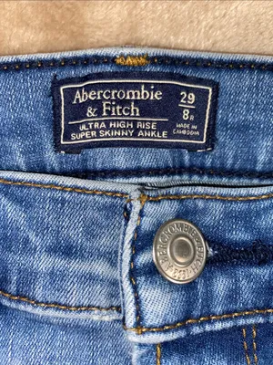 Abercrombie & Fitch Medium Blue High Waist Skinny Jeans with Frayed Hem thumbnail 2