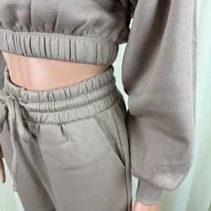 Zenana 2 Pcs Crop Sweatshirt Tracksuit Jogger Pants Set Outfit Active Loungewear Beige Size L thumbnail 7