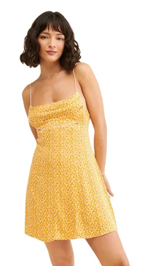 Free People - NWT Kai Mini Dress Yellow Geometric Print Tie Strap Sz L thumbnail 1