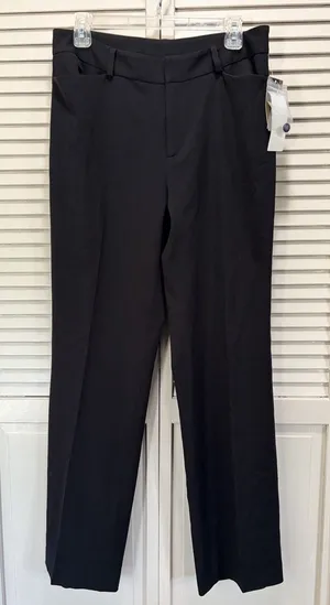 H & W‎ Straight Black Trouser Pants NWT Mid Rise Zip/Slide Hooks Pockets Size 12 thumbnail 1