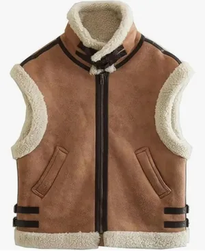 Sherpa-Lined Brown Vest Jacket Size Small Mew With Tags thumbnail 1