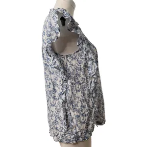 Beachlunchlounge‎ White Blue Floral Ruffle Neck Cotton Sleeveless Blouse Small thumbnail 8