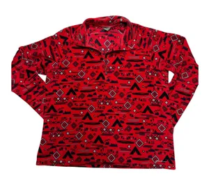 Eddie Bauer Womens 2XL‎ Red Camping Print Quarter Zip Fleece Pullover Sweater thumbnail 1