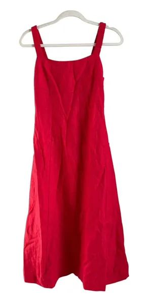 En Creme‎ Red Open Back Midi Dress Square Neck Ramie Cottagecore Boho Sz S thumbnail 1