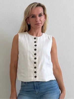 Madewell NWT Button-Front 100% Linen Shell Top Ivory Size 2 thumbnail 1