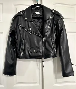Good American Faux Cropped Leather Jacket thumbnail 3