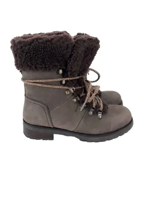 UGG Fraser Exposed Fur Stout Water-resistant Leather Combat Boots Size 7.5 Women thumbnail 5