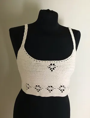 Free People Cream Crochet Women Crop Top thumbnail 1